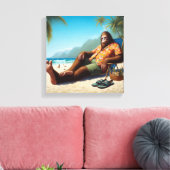 Bigfoot op het strand canvas afdruk (Insitu (Woonkamer))
