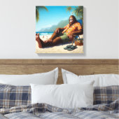 Bigfoot op het strand canvas afdruk (Insitu (Slaapkamer))