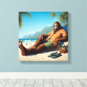Bigfoot op het strand canvas afdruk (Insitu (Houten vloer))