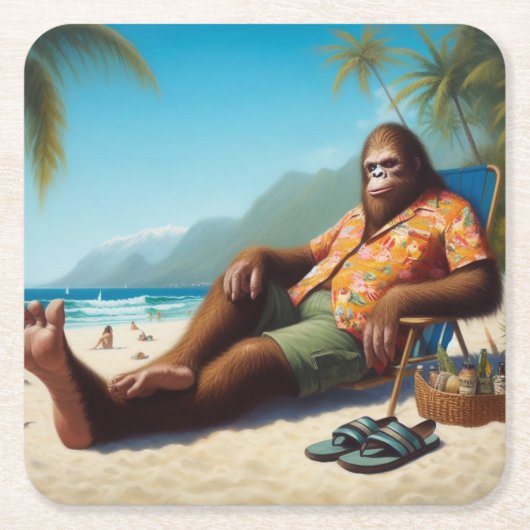 Bigfoot Op het strand Kartonnen Onderzetters (Voorkant)