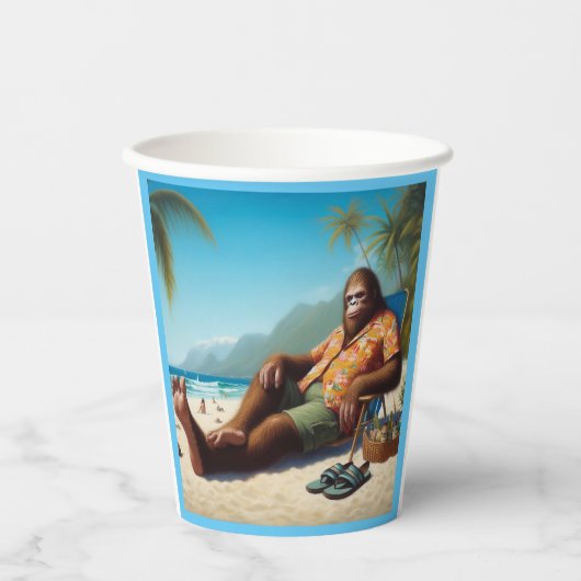 Bigfoot Op het strand Papieren Bekers (Voorkant)