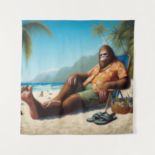 Bigfoot op het strand wandkleed