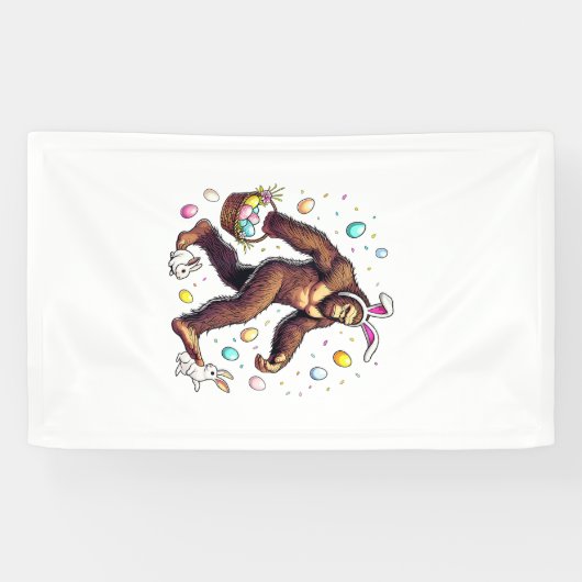 Bigfoot Pasen Dag Grappige Sasquatch Knuffel Konij Spandoek (Horizontaal)