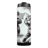 Bigfoot Patriot: Sasquatch, kat, vlag Thermosbeker (Voorkant)