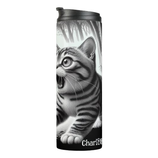 Bigfoot Patriot: Sasquatch, kat, vlag Thermosbeker (Geroteerd rechts)