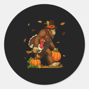 Bigfoot Pelgrim Kalkoen Pompoen Thanksgiving Day B Ronde Sticker