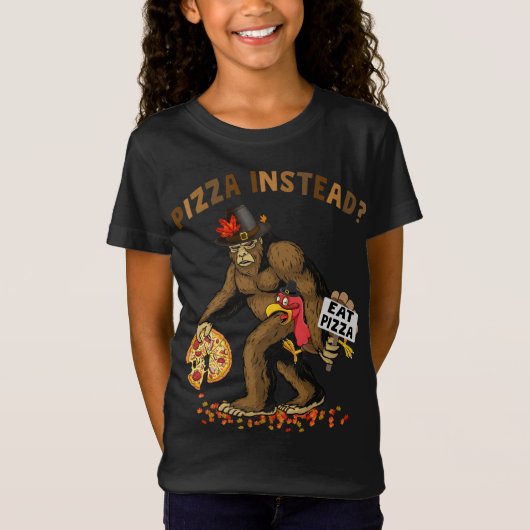Bigfoot Pelgrim Turkije Pompoen Eet Pizza Thanksgi T-shirt (Voorkant)