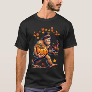 Bigfoot pelgrimshoed kalkoendag pompoen thanksgivi t-shirt