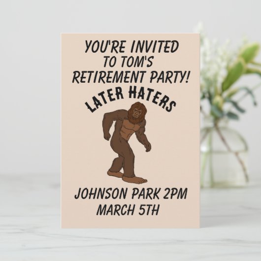 BIGFOOT PENSIONERING PARTY AANGEPASTE UITNODIGINGE KAART (Staand voorkant)