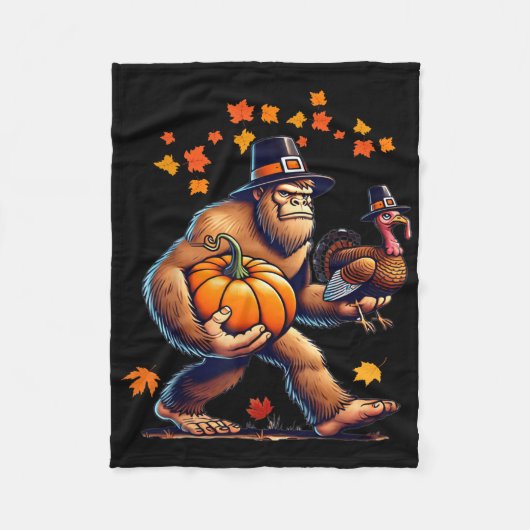 Bigfoot Pilgrim Hat Turkey Day Pumpkin Thanksgivin Fleece Deken (Voorkant)