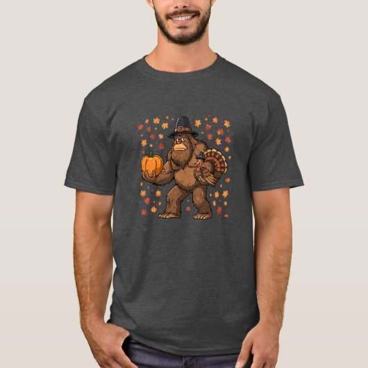 Bigfoot Pilgrim Thanksgiving Turkey Pumpkin T-shirt (Voorkant)