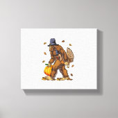 Bigfoot Pilgrim Turkey Pumpkin Thanksgiving Day Bo Canvas Afdruk (Voorkant)