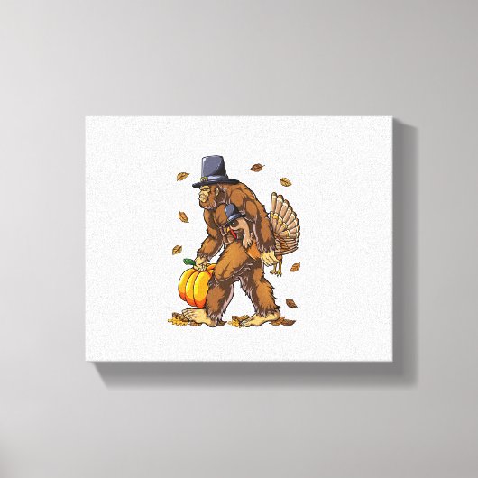 Bigfoot Pilgrim Turkey Pumpkin Thanksgiving Day Bo Canvas Afdruk (Voorkant)