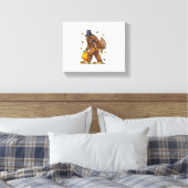Bigfoot Pilgrim Turkey Pumpkin Thanksgiving Day Bo Canvas Afdruk (Insitu (Slaapkamer))