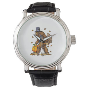Bigfoot Pilgrim Turkey Pumpkin Thanksgiving Day Bo Horloge