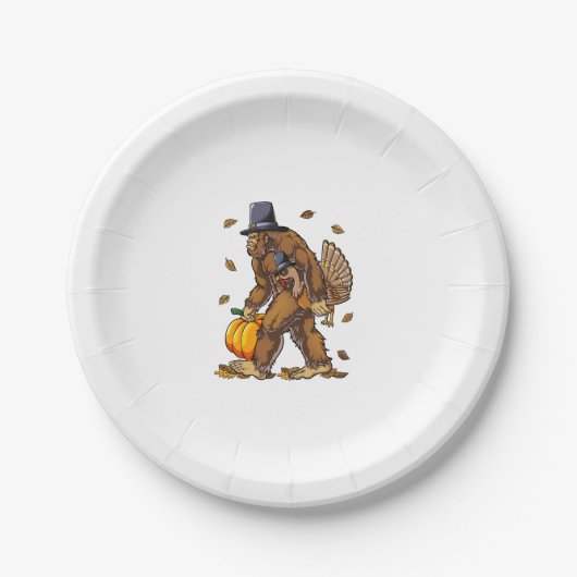 Bigfoot Pilgrim Turkey Pumpkin Thanksgiving Day Bo Papieren Bordje (Voorkant)