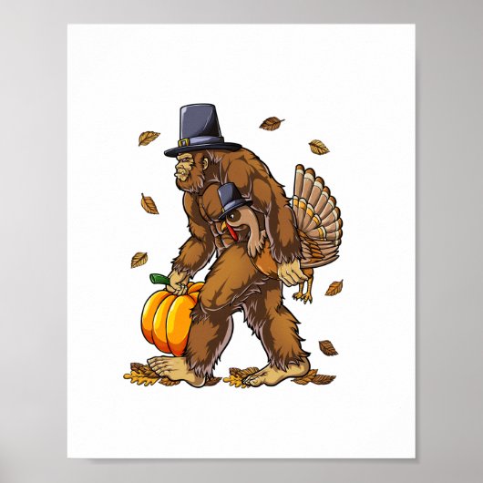 Bigfoot Pilgrim Turkey Pumpkin Thanksgiving Day Bo Poster (Voorkant)