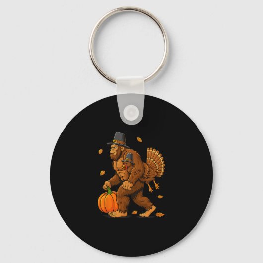 Bigfoot Pilgrim Turkey Pumpkin Thanksgiving Day Bo Sleutelhanger (Voorkant)