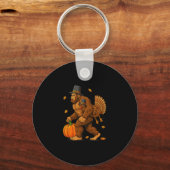 Bigfoot Pilgrim Turkey Pumpkin Thanksgiving Day Bo Sleutelhanger (Voorkant)