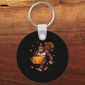 Bigfoot Pilgrim Turkey Pumpkin Thanksgiving Day Bo Sleutelhanger (Voorkant)