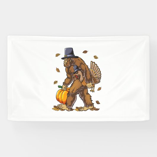Bigfoot Pilgrim Turkey Pumpkin Thanksgiving Day Bo Spandoek (Horizontaal)