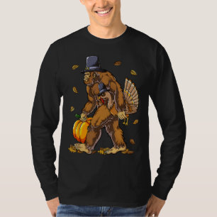 Bigfoot Pilgrim Turkey Pumpkin Thanksgiving Day Bo T-shirt