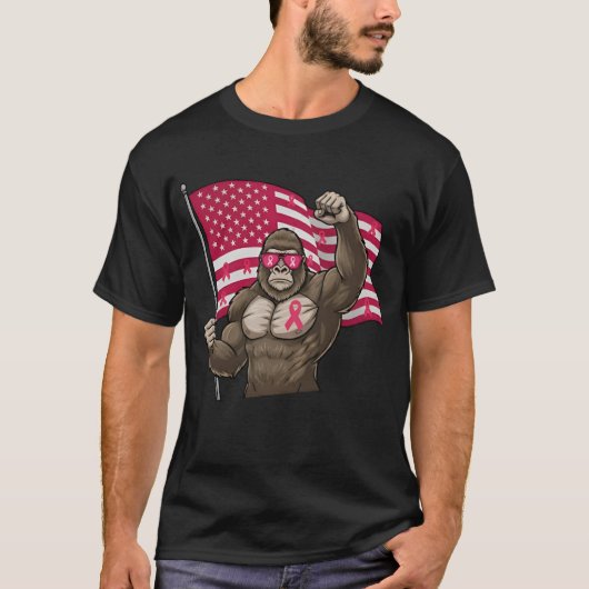 Bigfoot Pink Ribbon Flag Borstkanker Bewustzijn T-shirt (Voorkant)
