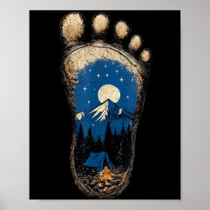 Bigfoot-pootafdruk kamperen berg sasquatch poster