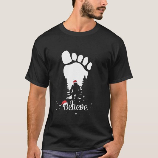 Bigfoot print Yeti Geloof santa hoed Kerstmis T-shirt (Voorkant)