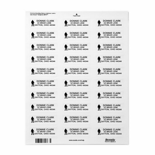BIGFOOT RETURN ADDRESS LABELS (Full Sheet)
