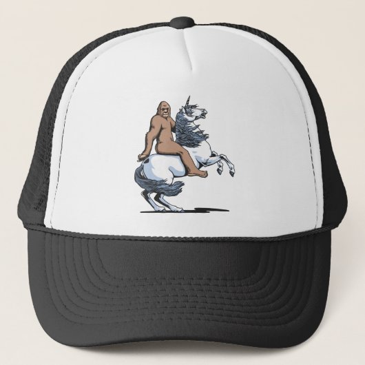Bigfoot Riding a Unicorn Trucker Pet (Voorkant)