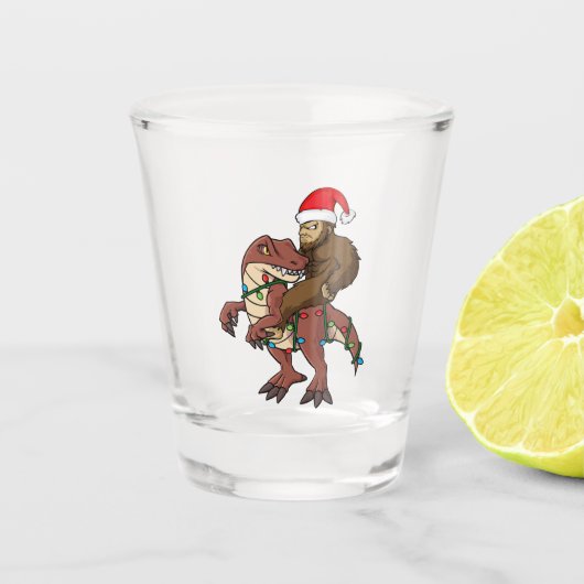 Bigfoot Riding Dinosaur Kerstlantaarns Shot Glas (Voorkant)