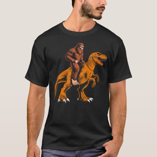 Bigfoot riding dinosaur kids sasquatch riding t re t-shirt (Voorkant)