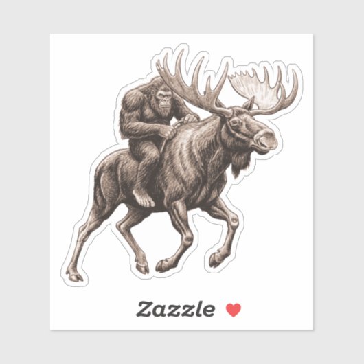 Bigfoot Riding Moose Sticker (Vel)