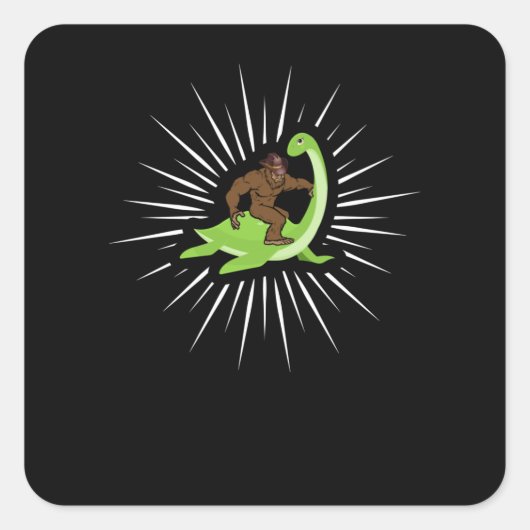 Bigfoot Riding Nessie Loch Ness Monster Vierkante Sticker (Voorkant)