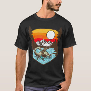 Bigfoot Riding Nessie Mountains Trees Funny 80s Su T-shirt