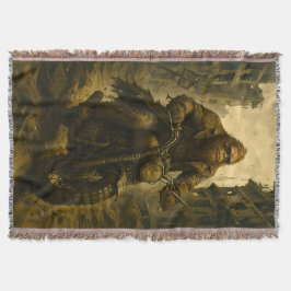 Bigfoot Riding Through a Post-Apocalyptic City Deken