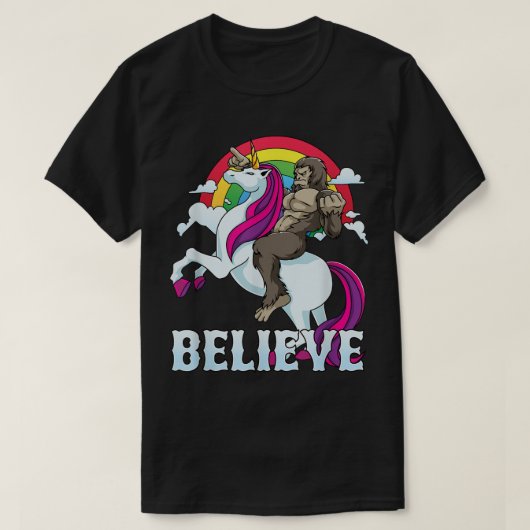 Bigfoot Riding Unicorn Rainbow Sasquatch Believe G T-shirt (Design voorkant)