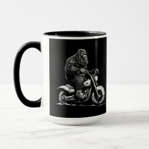 Bigfoot Rijden op een motorfiets Funny Sasquatch M Mok