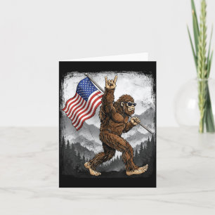 Bigfoot Rock On Hand Gebaar Amerikaanse Vlag 4 jul Kaart