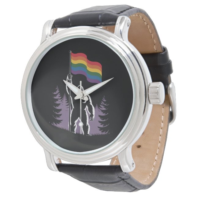 Bigfoot Rock on LGBTQ Progressive New Pride Flag Horloge (Gekanteld)