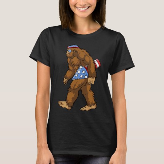 Bigfoot Rocket Amerikaanse Pride 4 juli Funny SA T-shirt (Voorkant)