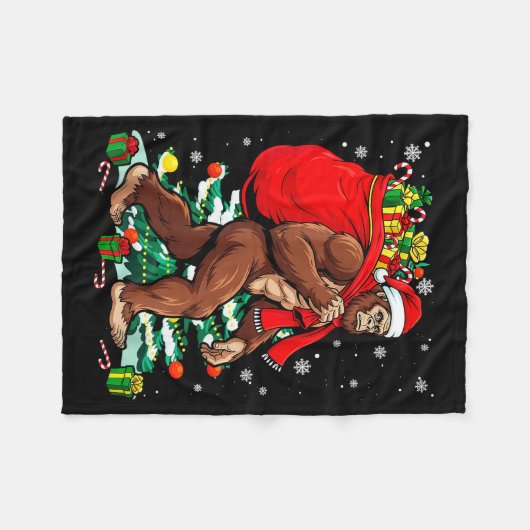 Bigfoot Santa Carrying Christmas Bag Xmas Hat Sasq Fleece Deken (Voorkant (Horizontaal))