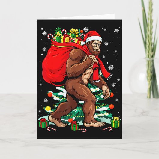 Bigfoot Santa Carrying Christmas Bag Xmas Hat Sasq Kaart (Voorkant)