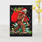 Bigfoot Santa Carrying Christmas Bag Xmas Hat Sasq Kaart (Gele Bloem)