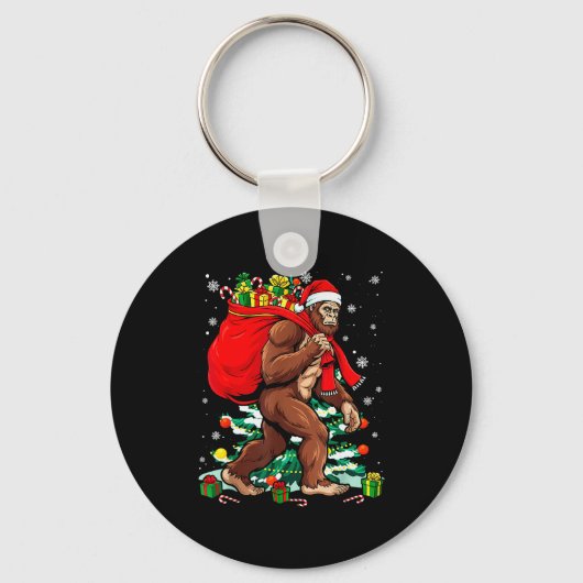 Bigfoot Santa Carrying Christmas Bag Xmas Hat Sasq Sleutelhanger (Voorkant)