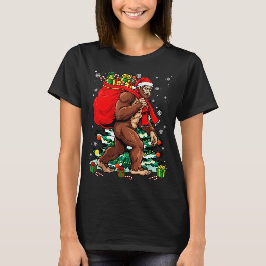 Bigfoot Santa Carrying Christmas Bag Xmas Hat Sasq T-shirt (Voorkant)