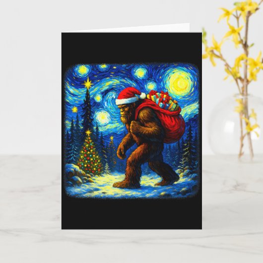 Bigfoot Santa Christmas Starry Night Sasquatch Van Kaart (Gele Bloem)