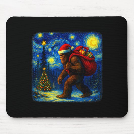 Bigfoot Santa Christmas Starry Night Sasquatch Van Muismat (Voorkant)