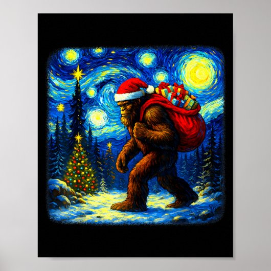 Bigfoot Santa Christmas Starry Night Sasquatch Van Poster (Voorkant)